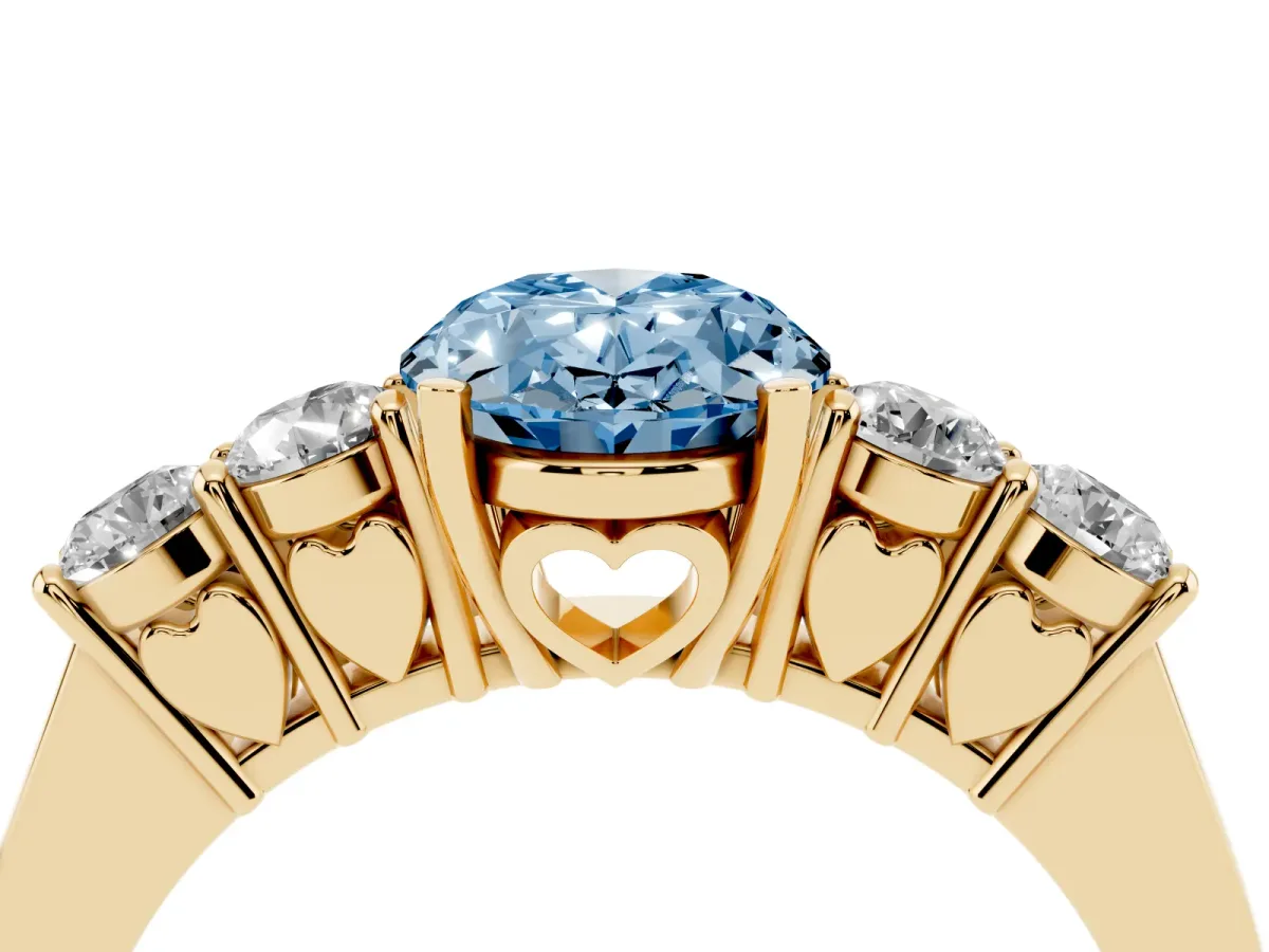 Fancy Blue Oval Cut Cut Diamond Five-Stone Prong Set White Gold Ring Yellow gold