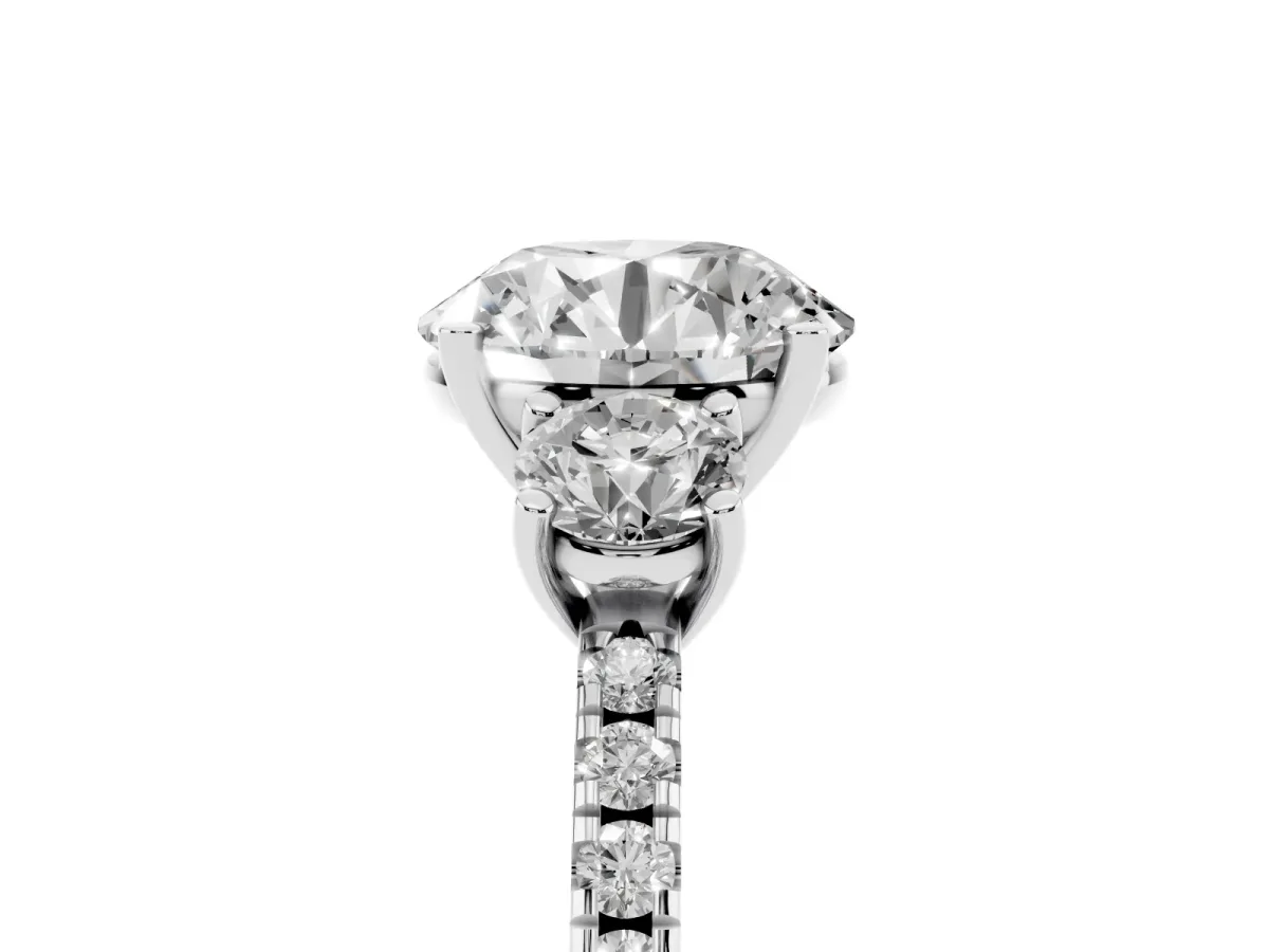 Three-Stone Round Cut Cut Diamond Pavé Band with Prong Setting Silver