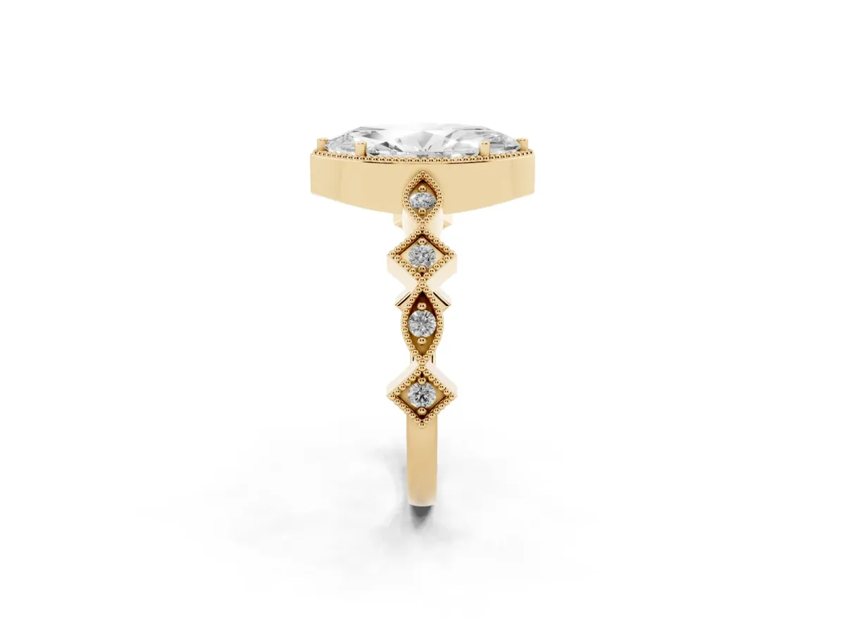 Marquise Cut Milgrain Marquise Diamond Twist Band Ring Yellow gold
