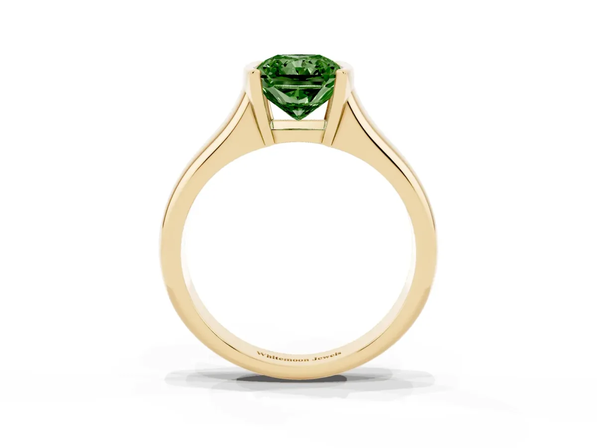 Fancy Green Radiant Cut Solitaire Tension Set Diamond Ring with Split Shank Band Yellow gold