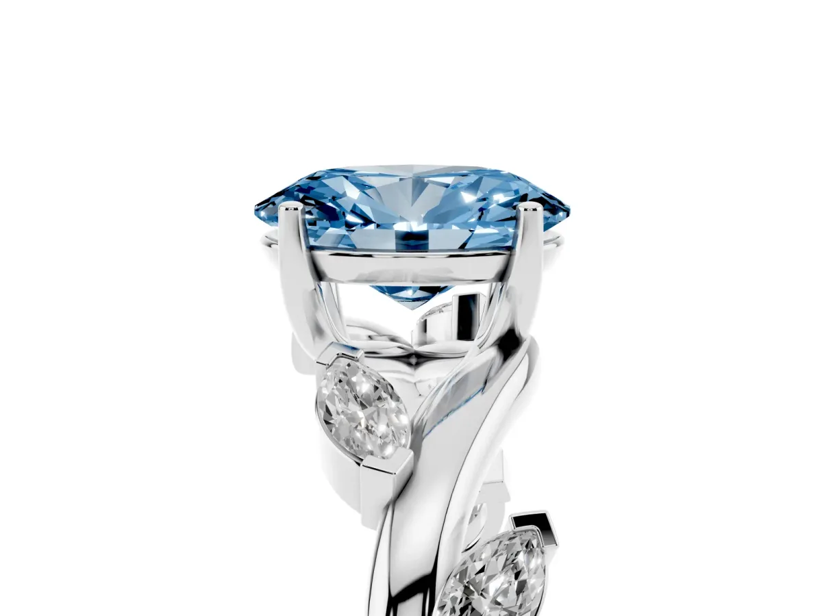 Fancy Blue Oval Cut Solitaire Twisted Band Marquise Accent Prong Setting Ring Platinum
