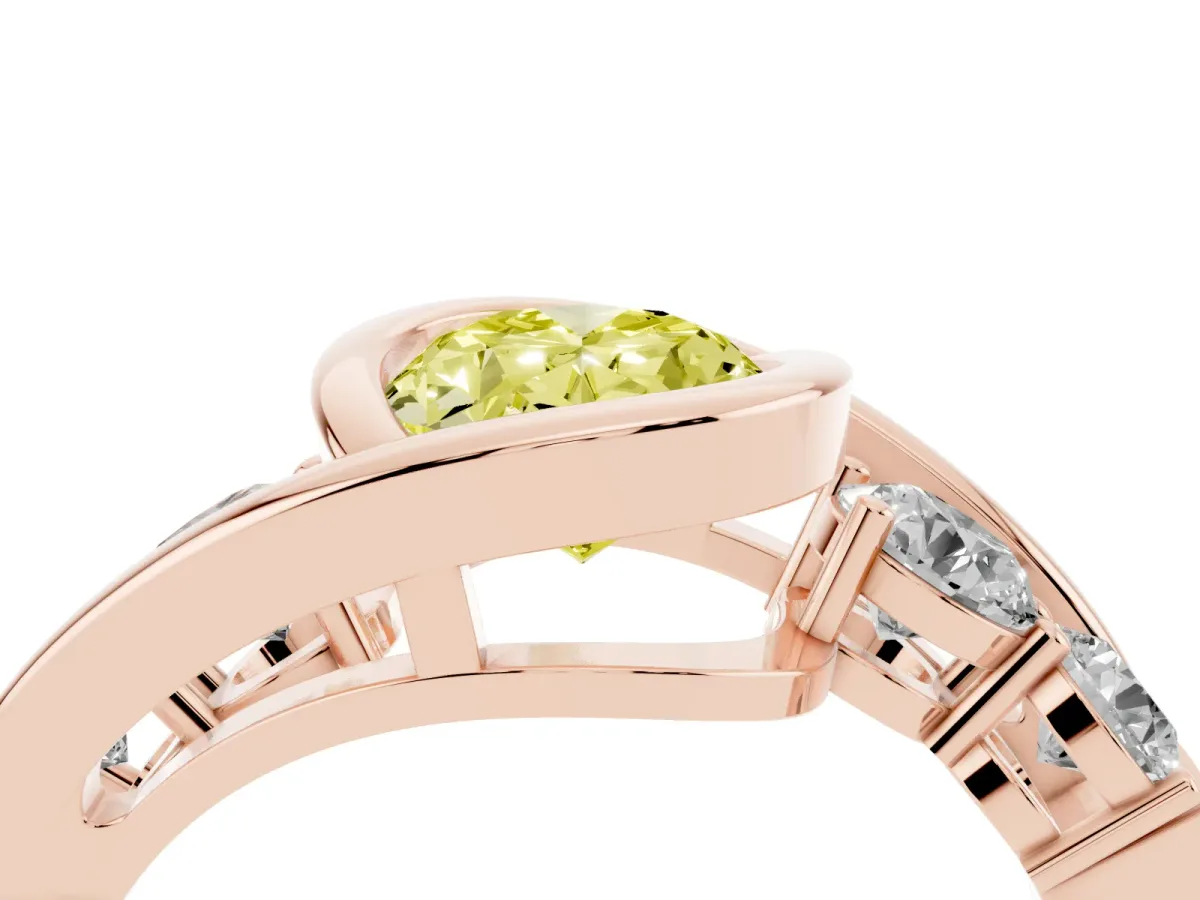 Fancy Yellow Bezel Set Oval Cut Diamond Bypass Ring with Round Accents Rose gold
