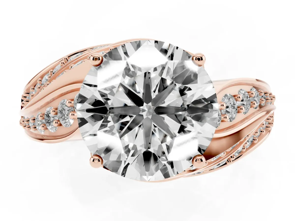 Round Cut Diamond Solitaire Ring with Prong Setting and Twisted Pavé Band Rose gold