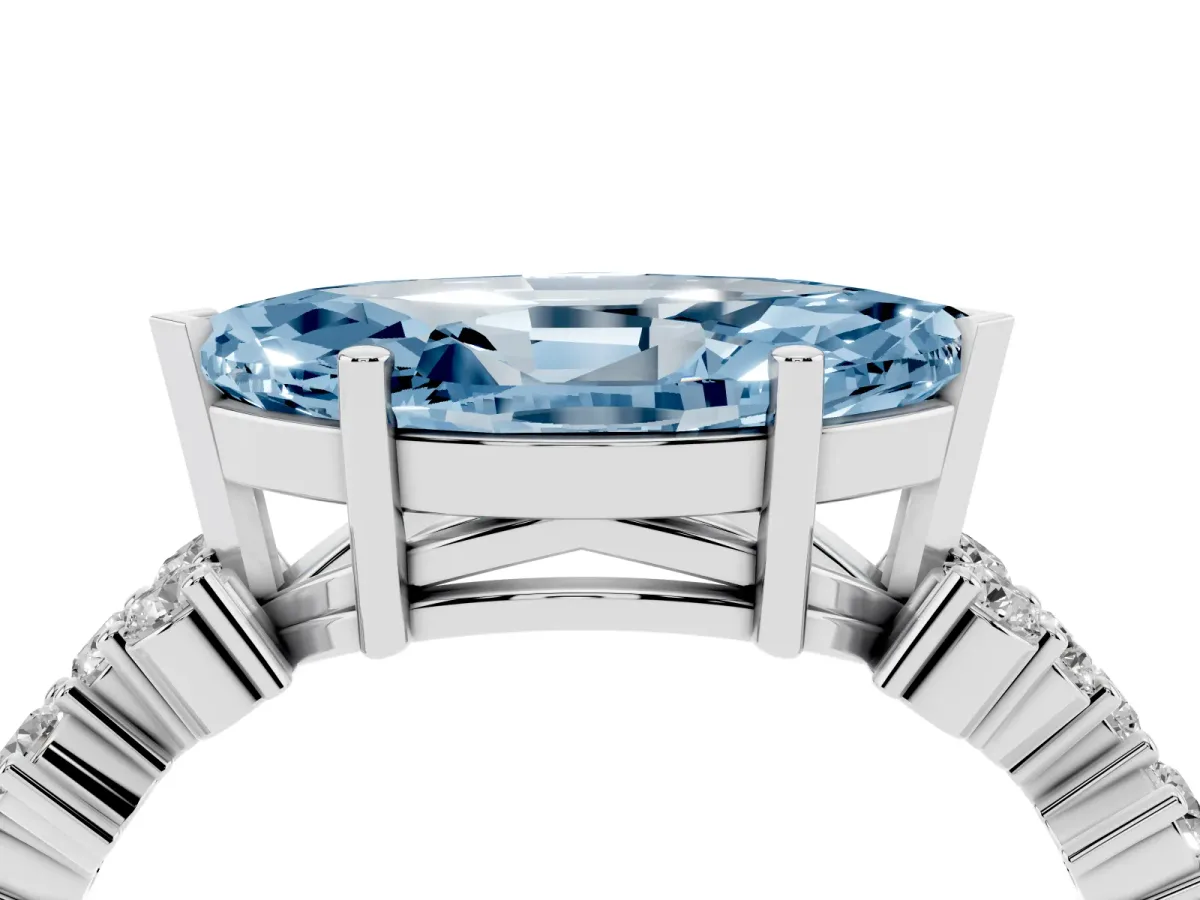 Fancy Blue Marquise Cut Diamond Scattered Round Accent Ring with Prong Setting White gold