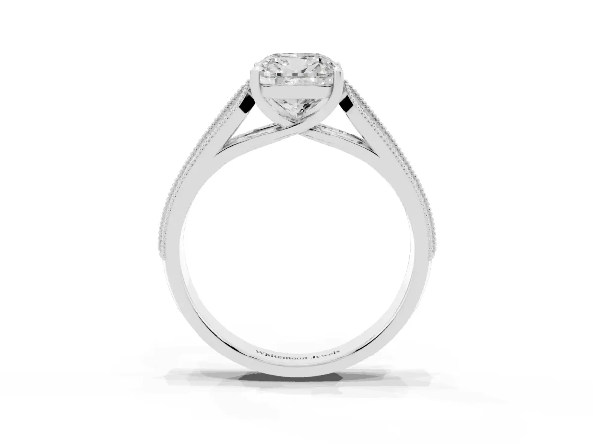 Cushion Cut Cut Pave Split Shank Engagement Ring with Four-Prong Setting Platinum