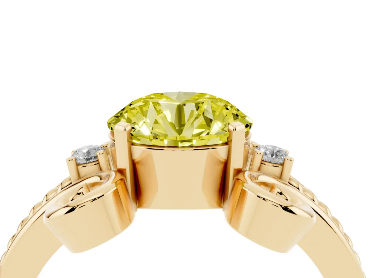 Fancy Yellow Round Cut Solitaire Twisted Band Scroll Prong Ring Yellow gold