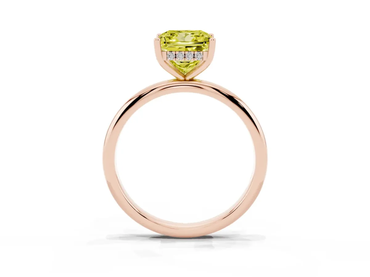 Fancy Yellow Princess Cut Cut Solitaire Engagement Ring with Four-Prong Setting and Classic Band Rose gold
