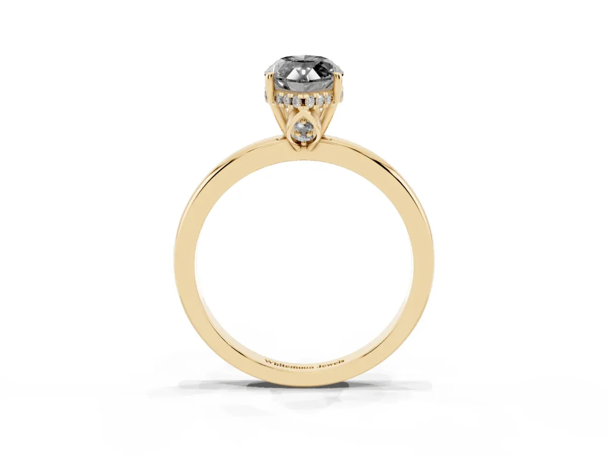 Fancy Black Marquise Cut Solitaire Diamond Ring with Prong Setting and Plain Band Yellow gold