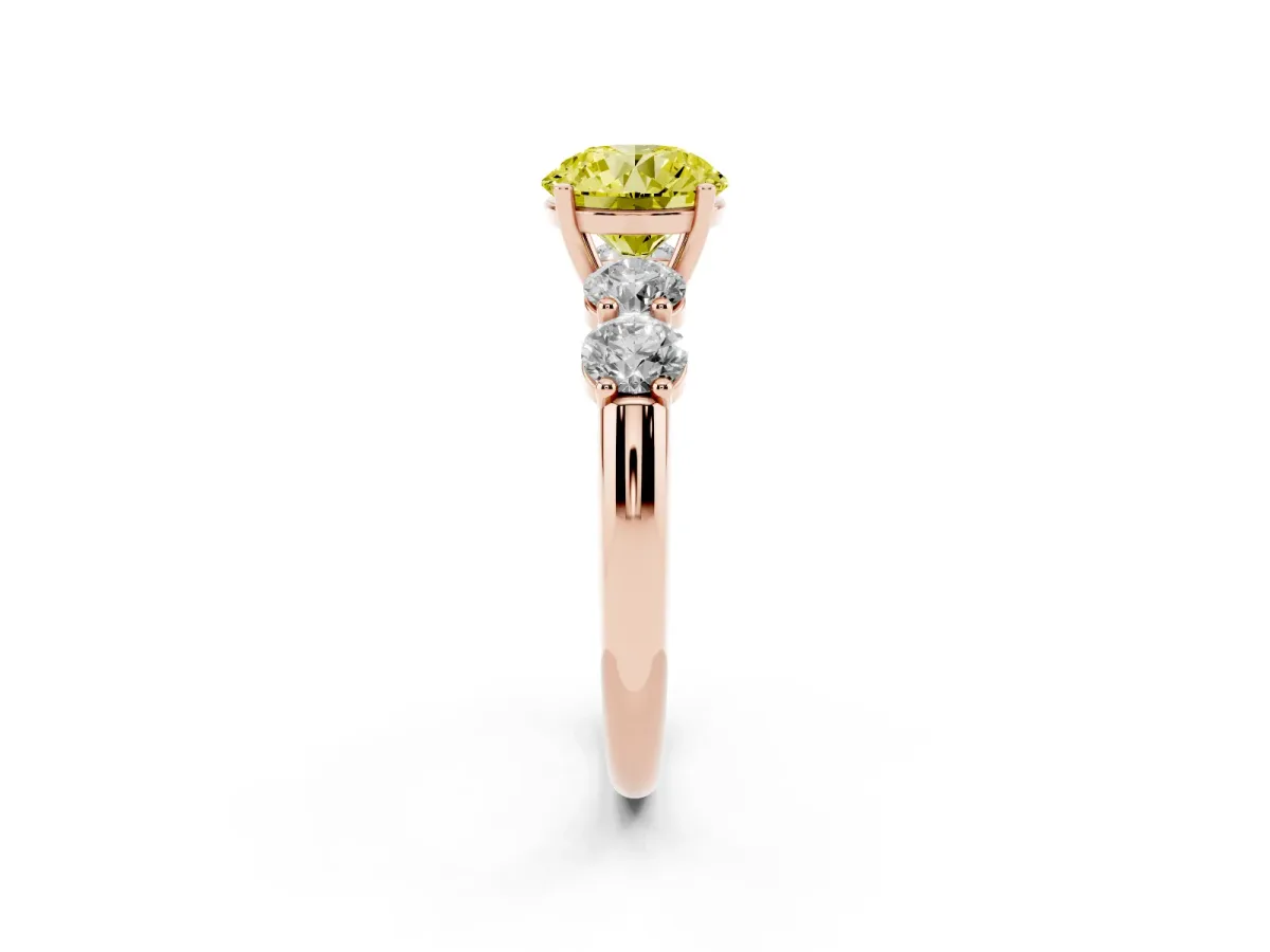 Fancy Yellow Round Cut Cut Five-Stone Prong Set Diamond Ring with Classic Band Rose gold
