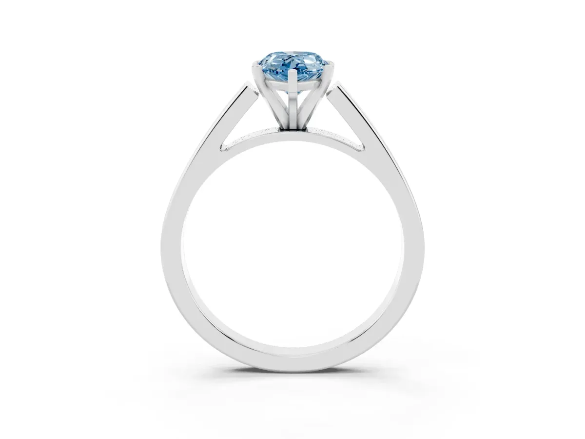 Fancy Blue Pear Cut Solitaire Engagement Ring with Four-Prong Setting and Tapered Band Platinum