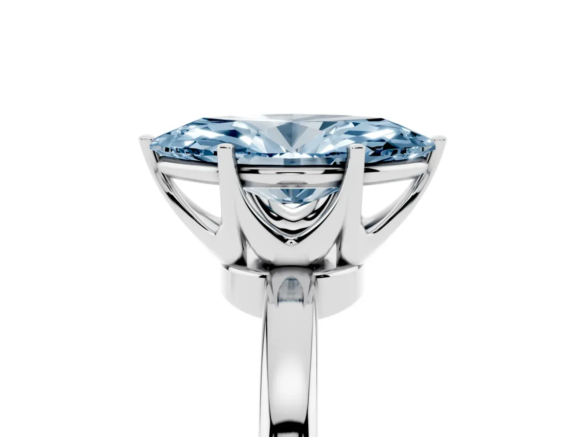 Fancy Blue Marquise Cut Solitaire Diamond Ring with Six-Prong Setting on a Classic Band Silver