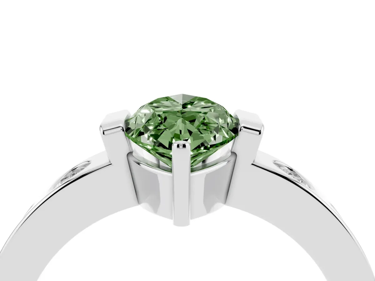 Fancy Green Marquise Cut Brilliant Channel-Set Diamond Ring with Bezel Prong Setting Silver