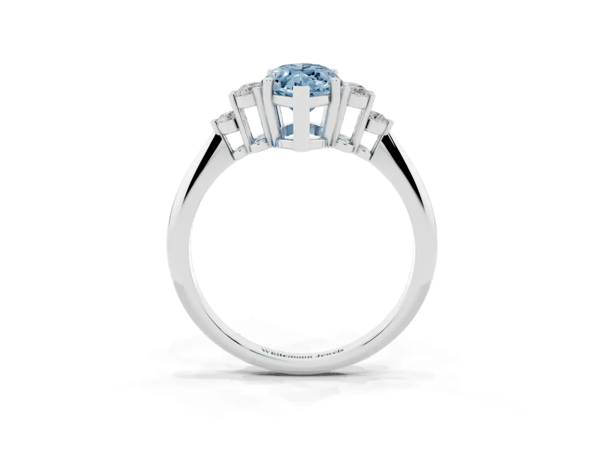 Fancy Blue Marquise Cut Cut Diamond Cluster Ring with Solitaire Band and Four-Prong Setting Silver