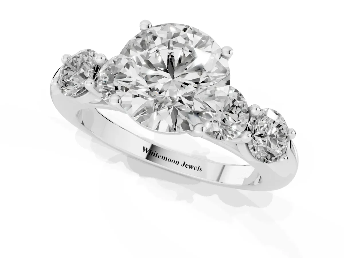 Round Cut Cut Five-Stone Prong Set Diamond Ring with Classic Band Silver