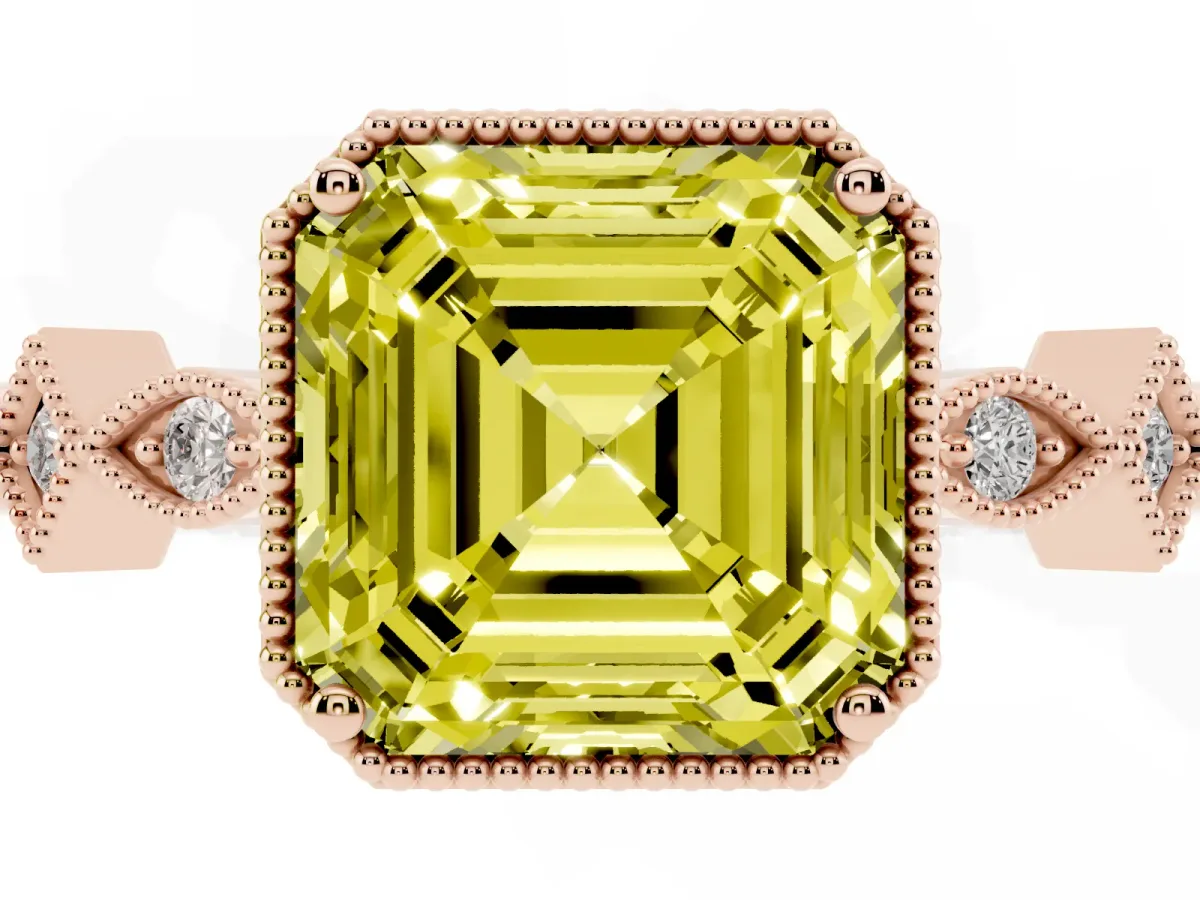 Fancy Yellow Asscher Cut Milgrain Marquise Diamond Twist Band Ring Rose gold