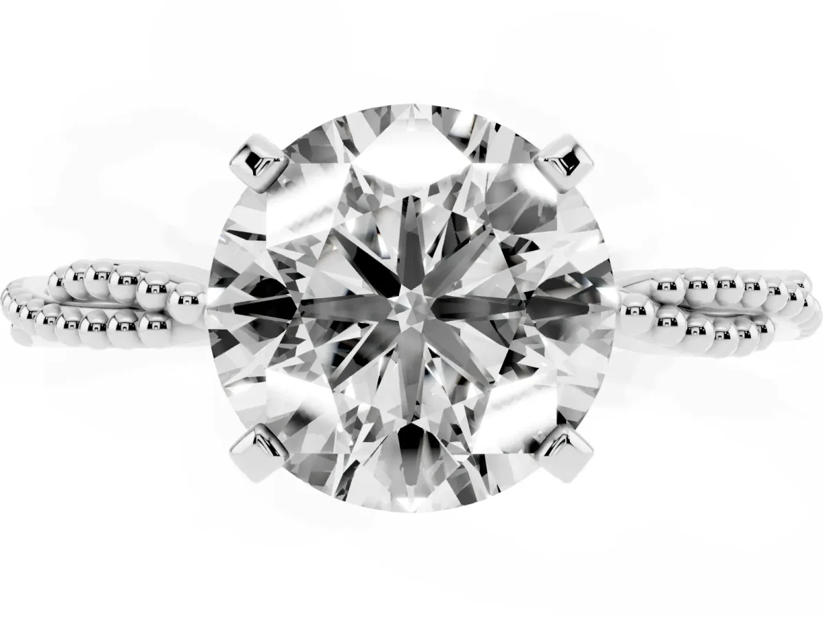 Round Cut Solitaire Twisted Band with Bead Prong Setting White gold