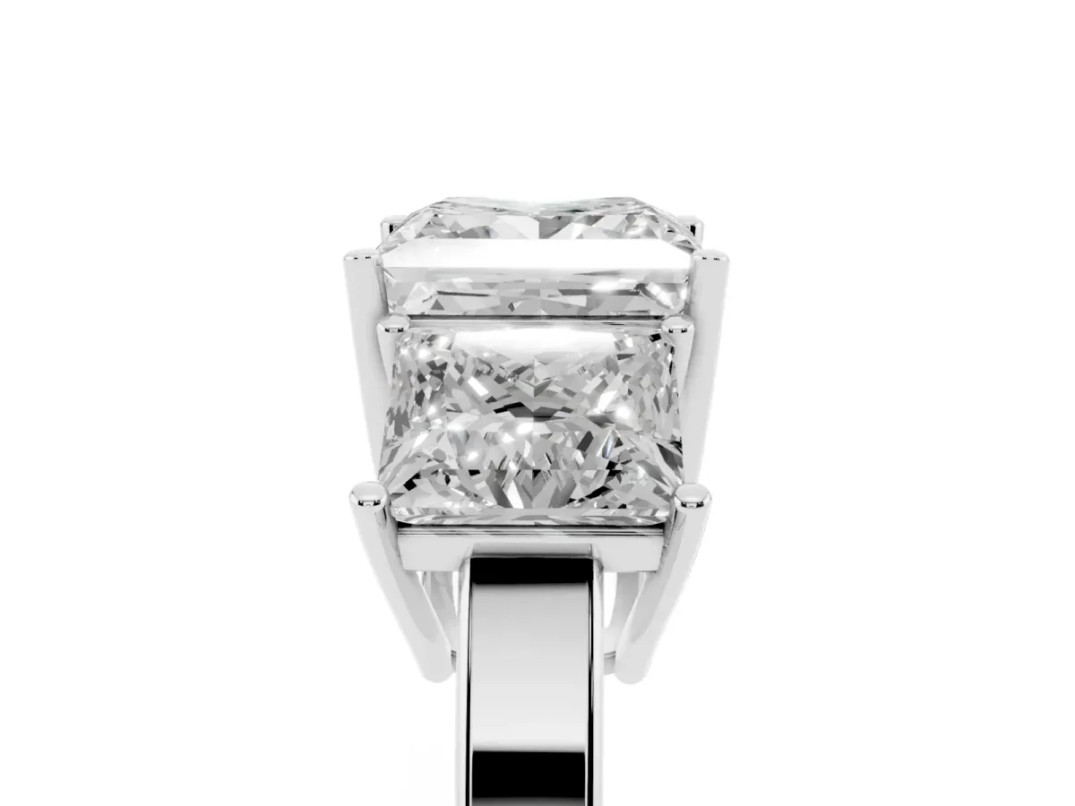 Three-Stone Princess Cut Cut Diamond Engagement Ring with Flat Band and Four-Prong Setting Silver