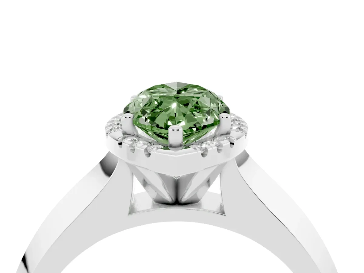 Fancy Green Marquise Cut Halo Diamond Ring with Cathedral Band and Four-Prong Setting Platinum