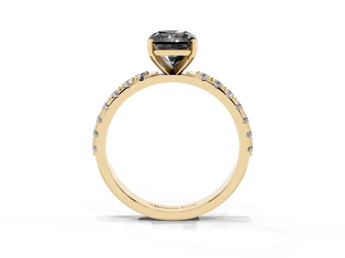 Fancy Black Radiant Cut Diamond Solitaire Pavé Band with Four-Prong Setting Yellow gold