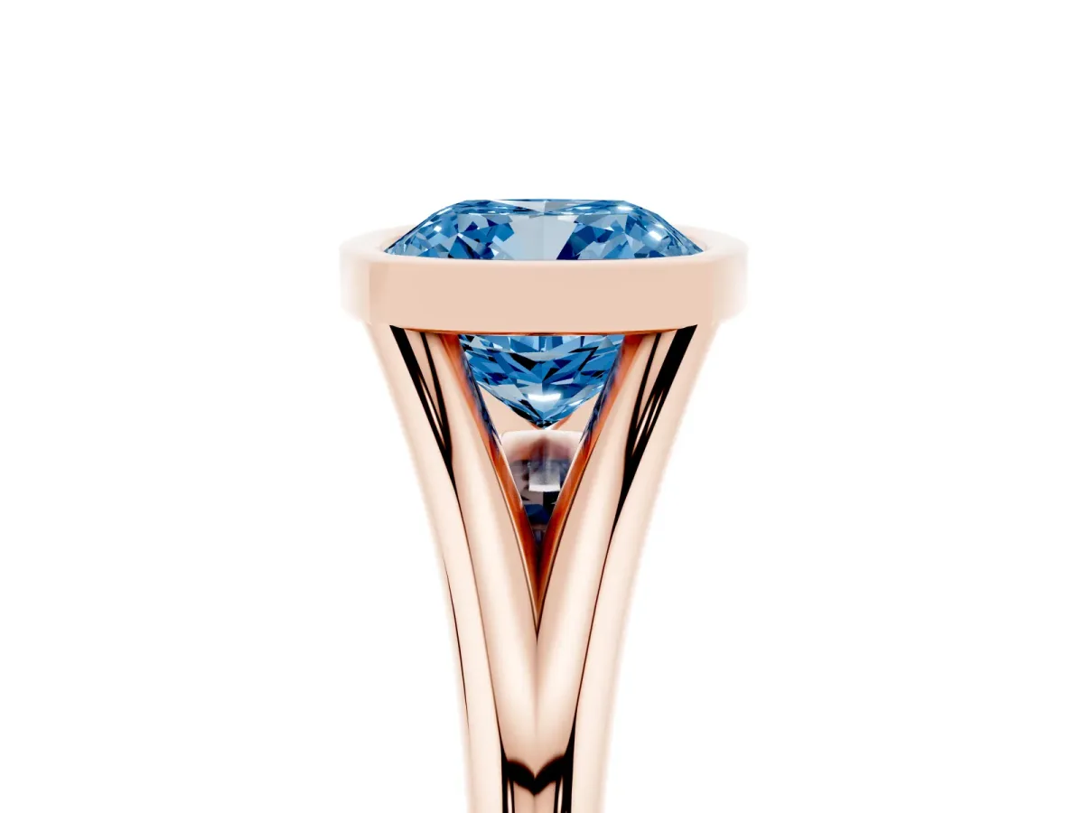 Fancy Blue Bezel Set Cushion Cut Cut Solitaire Ring with Tapered Band Rose gold