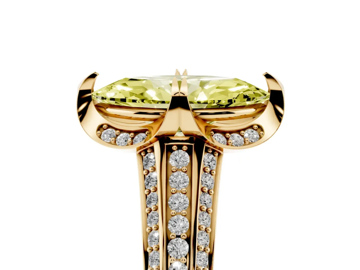 Fancy Yellow Marquise Cut Solitaire Pave Split Shank Ring with Four-Prong Setting Yellow gold