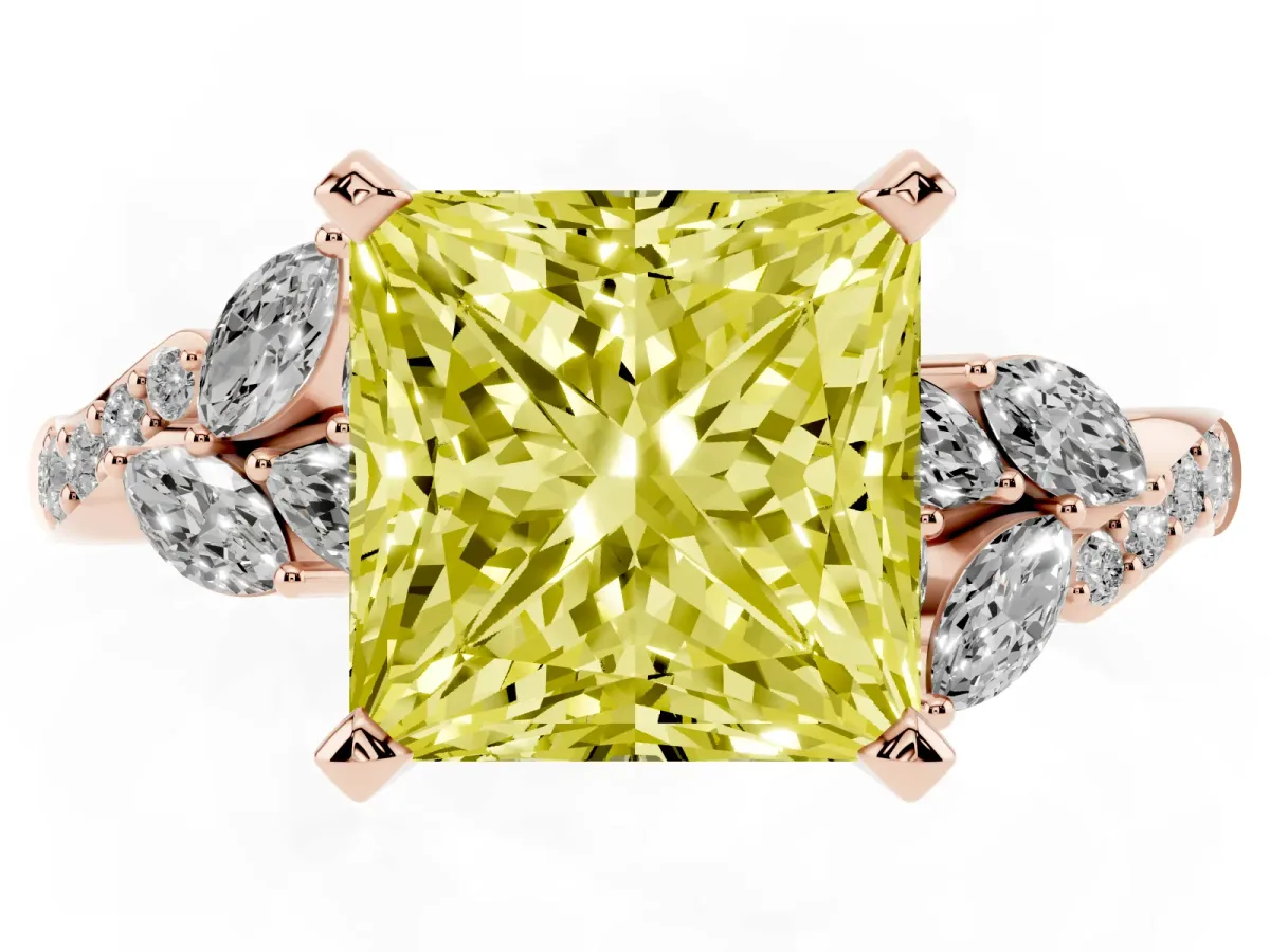 Fancy Yellow Princess Cut Solitaire Marquise Twist Band with Six-Prong Setting Rose gold