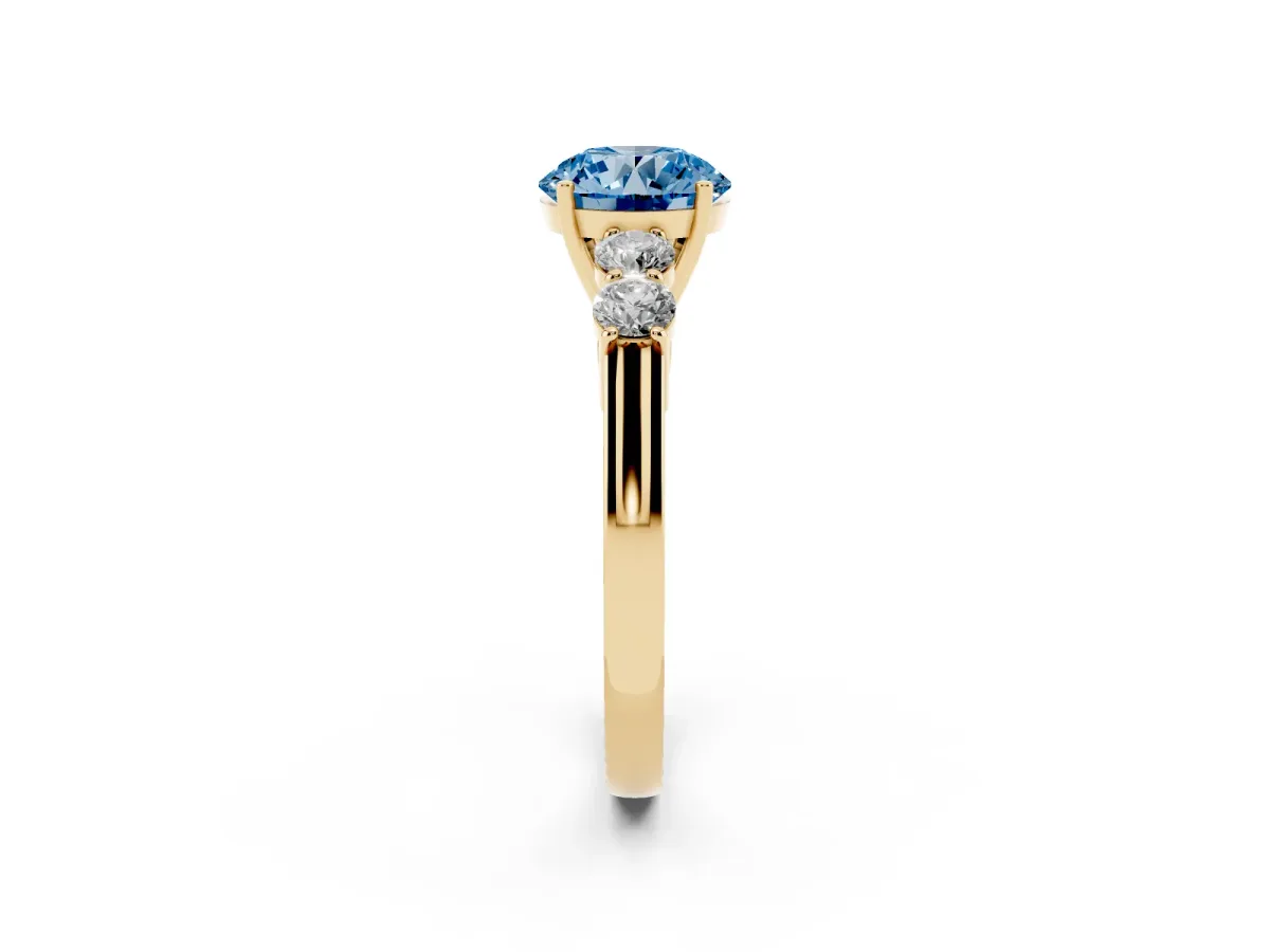 Fancy Blue Round Cut Cut Diamond Five-Stone Prong Set White Gold Ring Yellow gold