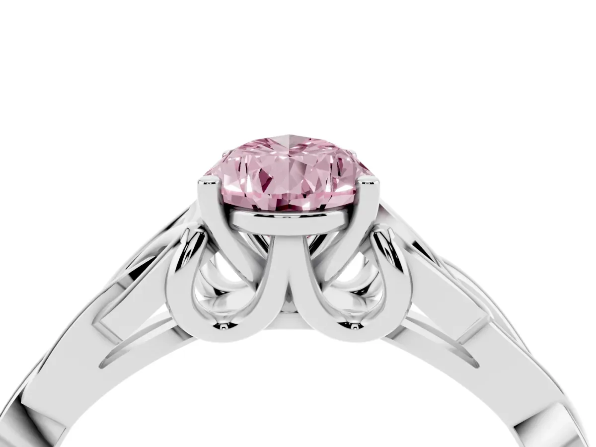 Fancy Pink Pear Cut Diamond Solitaire Engagement Ring with Celtic Knot Band and Four-Prong Setting Silver