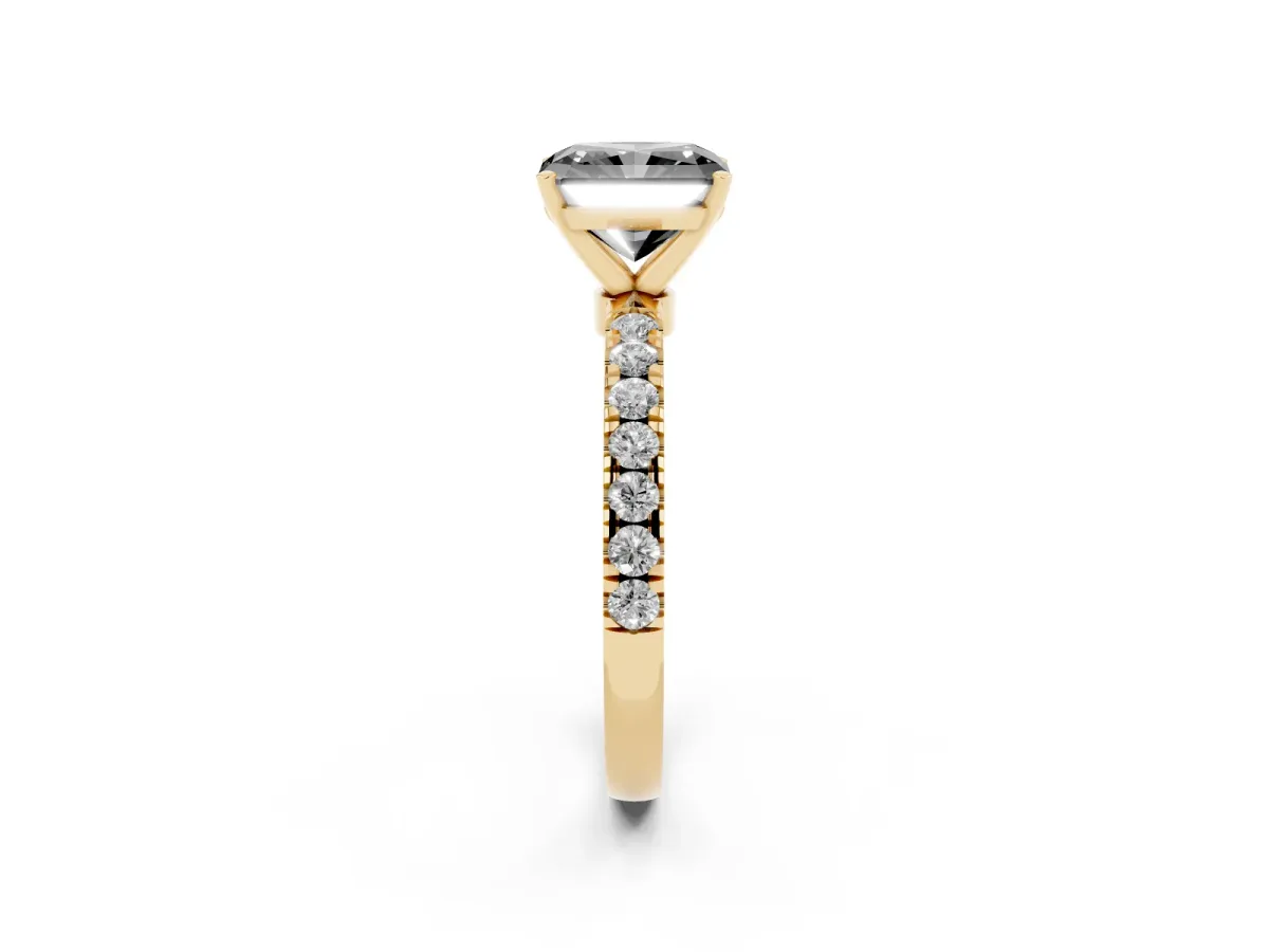 Fancy Black Radiant Cut Diamond Solitaire Ring with Pavé Accents and Four-Prong Setting Yellow gold