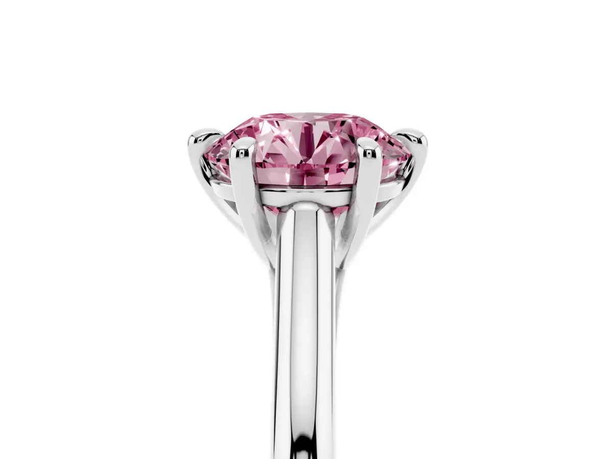 Fancy Pink Round Cut Solitaire Engagement Ring with Six-Prong Setting and Classic Band White gold