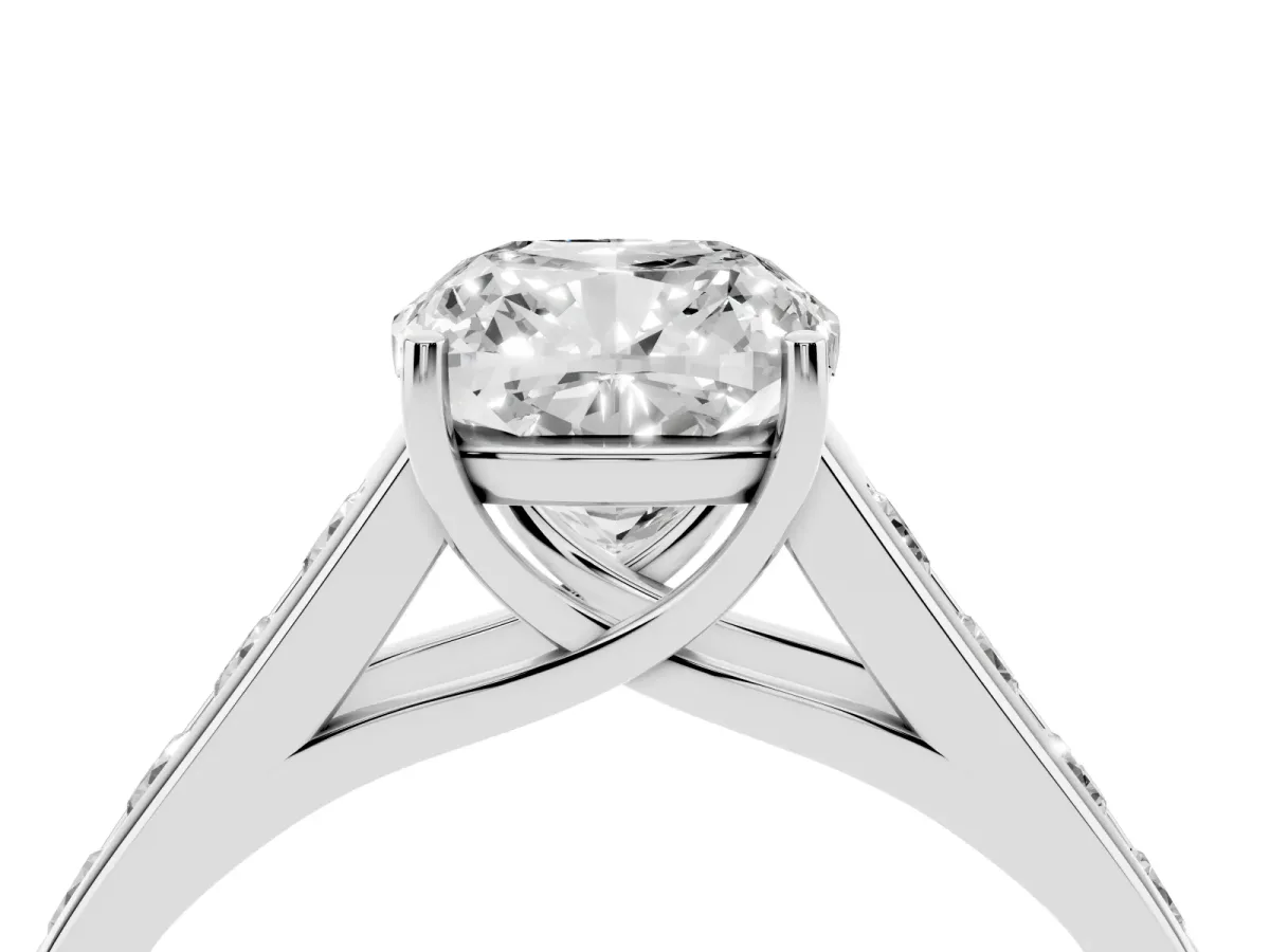 Cushion Cut Brilliant Channel-Set Solitaire Ring with Four-Prong Setting Silver