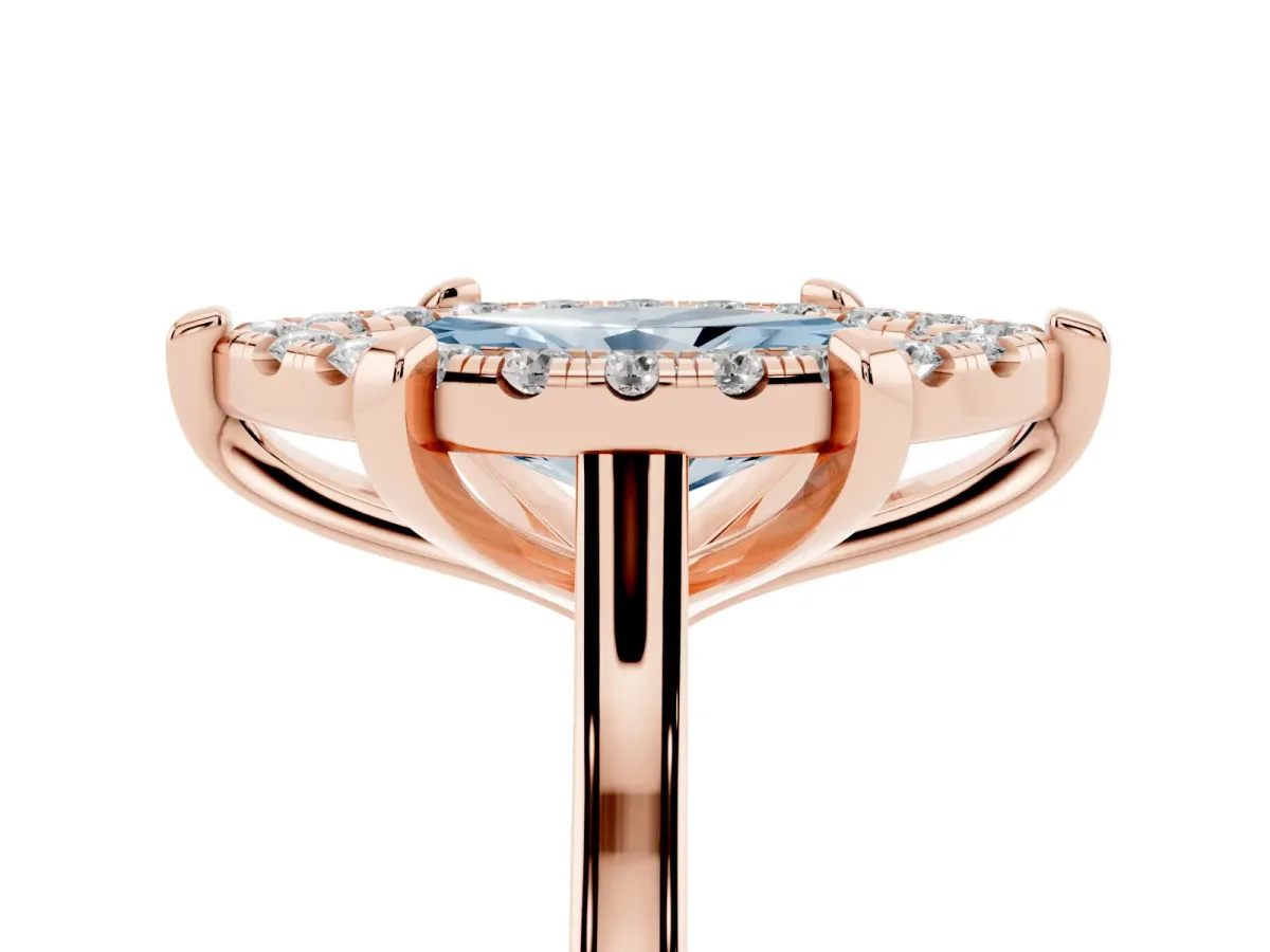 Fancy Blue Marquise Cut Diamond Cluster Halo Solitaire with Four-Prong Setting Rose gold