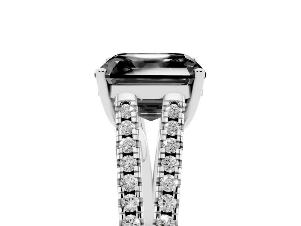 Fancy Black Asscher Cut Diamond Solitaire Engagement Ring with Split Shank Pavé Band Platinum