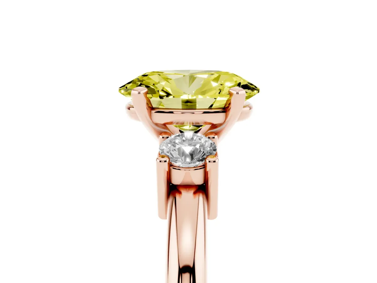 Fancy Yellow Three-Stone Oval Cut Cut Diamond Solitaire with Prong Setting and Classic Band Rose gold
