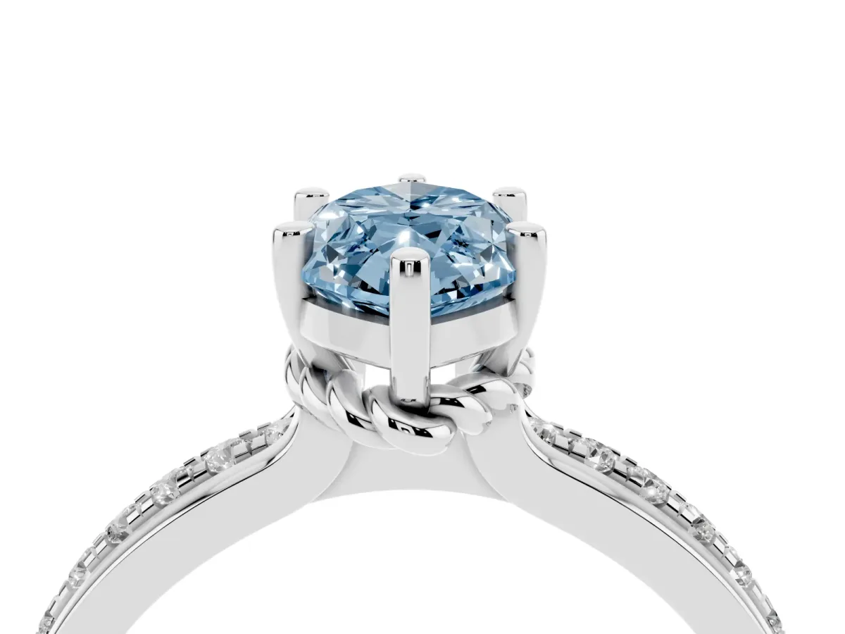 Fancy Blue Marquise Cut Solitaire Diamond Ring with Channel Set Band and Six-Prong Setting White gold