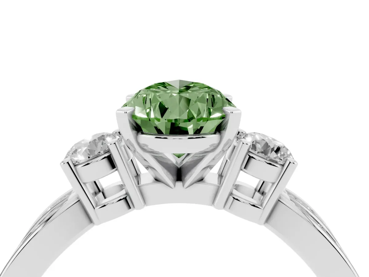 Fancy Green Three-Stone Pear Cut Cut Diamond Twist Band with Prong Setting Platinum