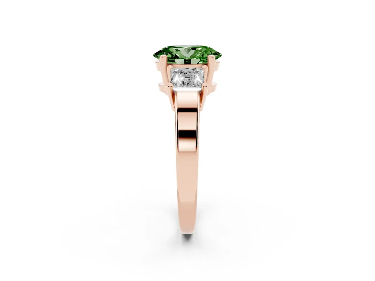 Fancy Green Three-Stone Oval Cut Cut Solitaire Ring with Prong Setting Rose gold
