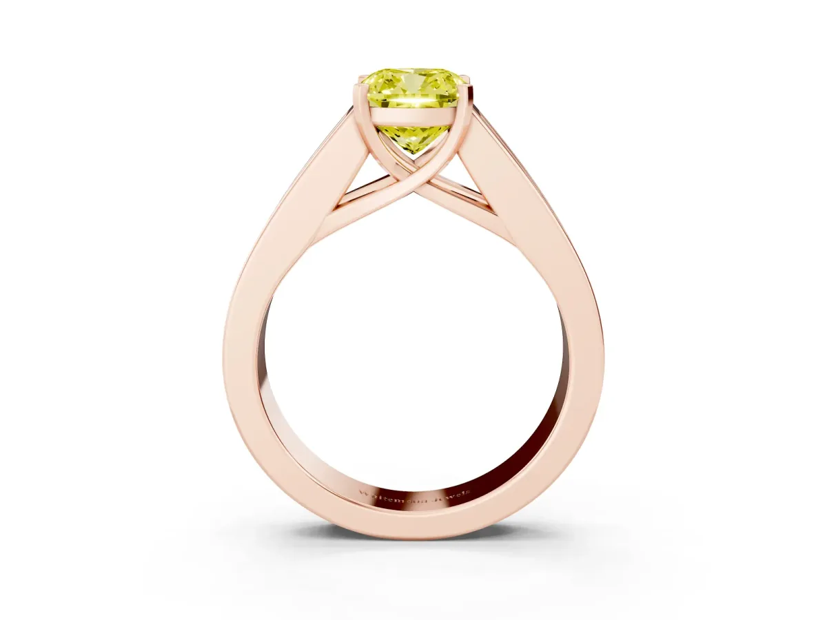 Fancy Yellow Cushion Cut Cut Channel Set Solitaire Ring with Four-Prong Setting Rose gold