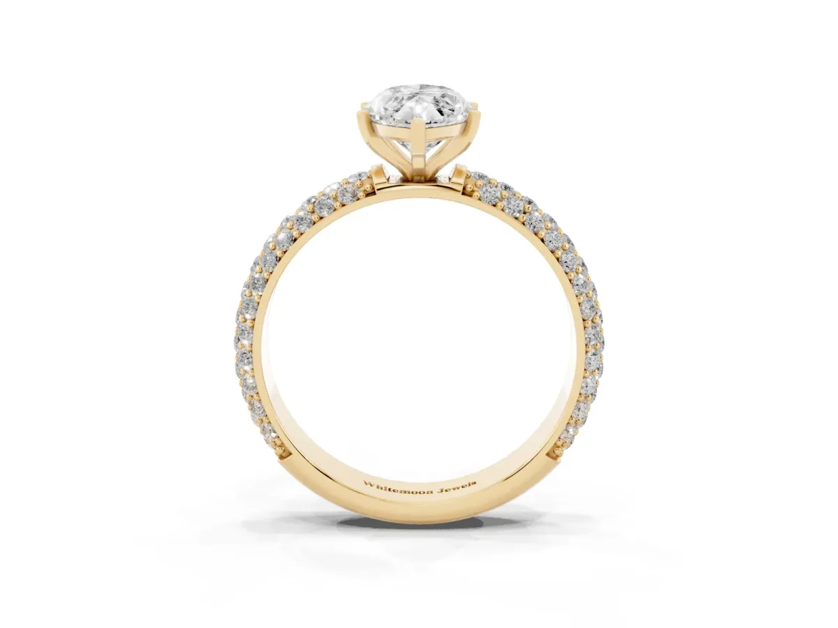 Marquise Cut Diamond Solitaire Ring with Prong Setting and Pavé Band Yellow gold