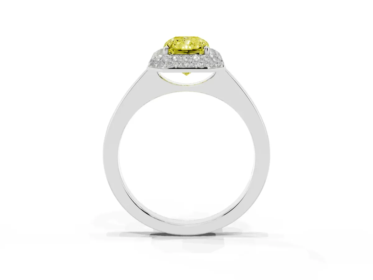 Fancy Yellow Radiant Cut Halo Diamond Engagement Ring with Solitaire Band and Four-Prong Setting Silver