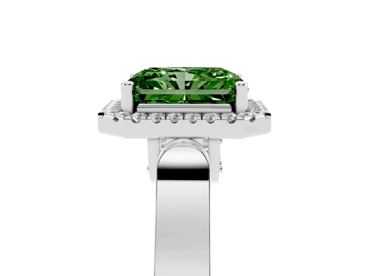 Fancy Green Radiant Cut Halo Pave Split Shank Prong Setting Ring Platinum