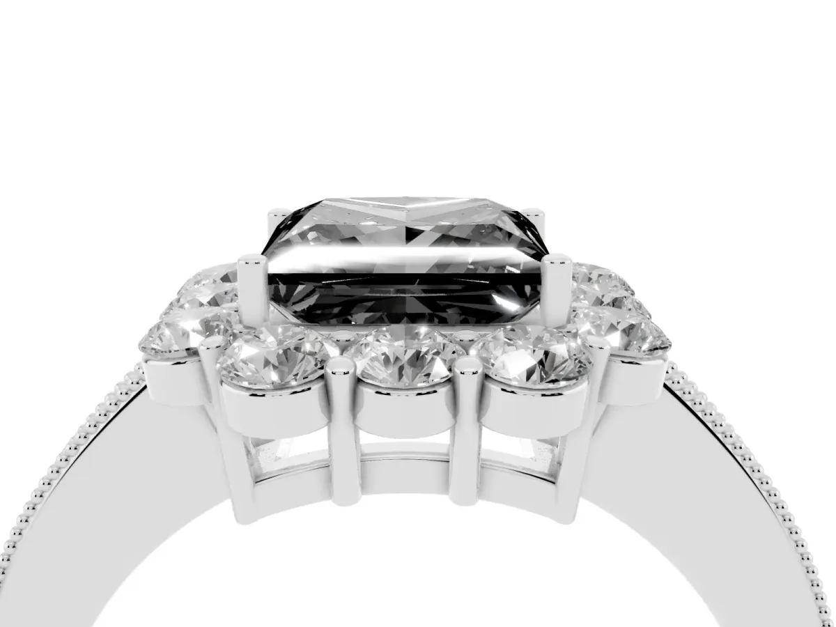 Fancy Black Princess Cut Cut Halo Diamond Pavé Engagement Ring with Milgrain Detailing Platinum