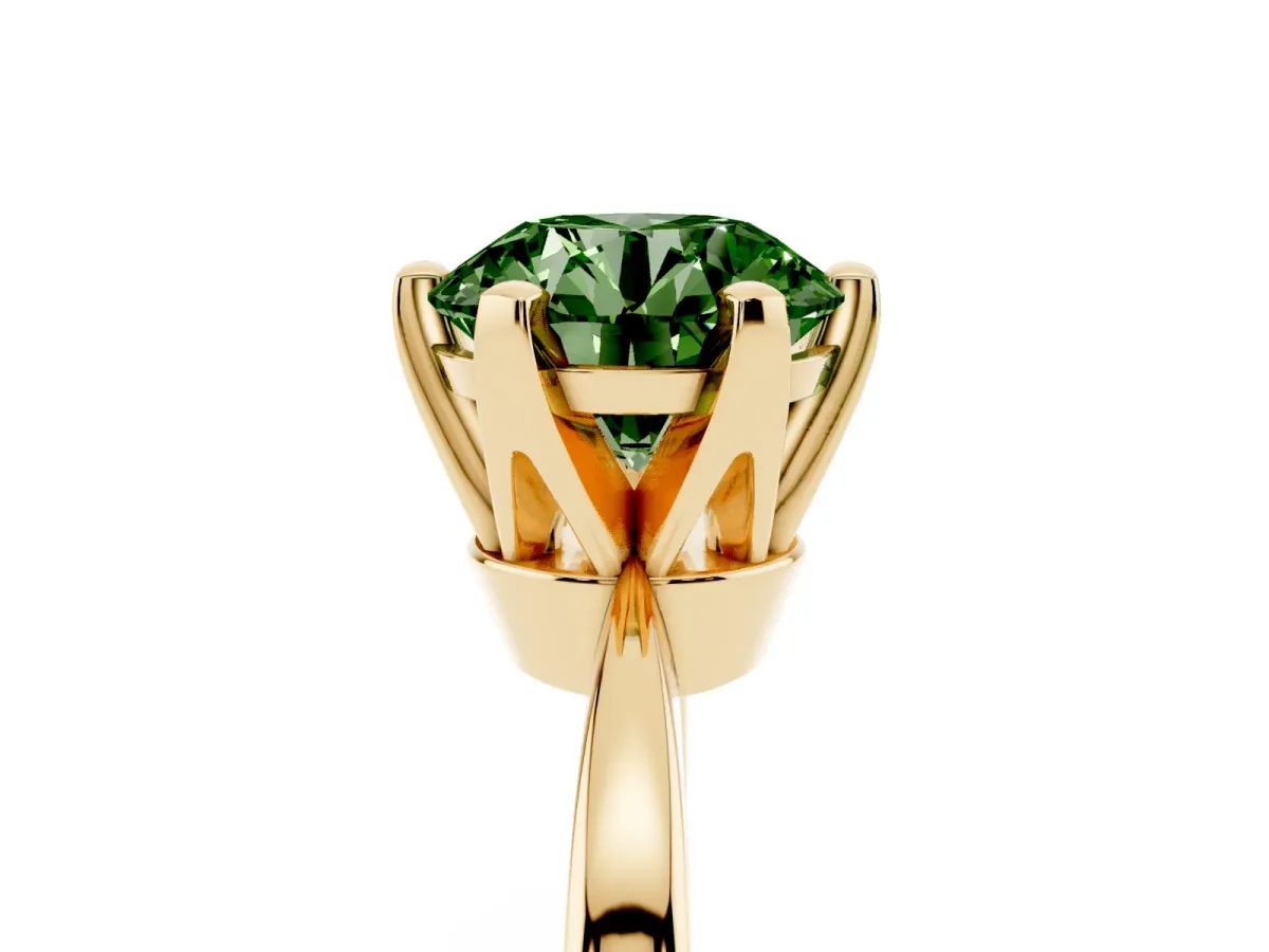 Fancy Green Round Cut Solitaire Engagement Ring with Six-Prong Setting and Tapered Band Yellow gold