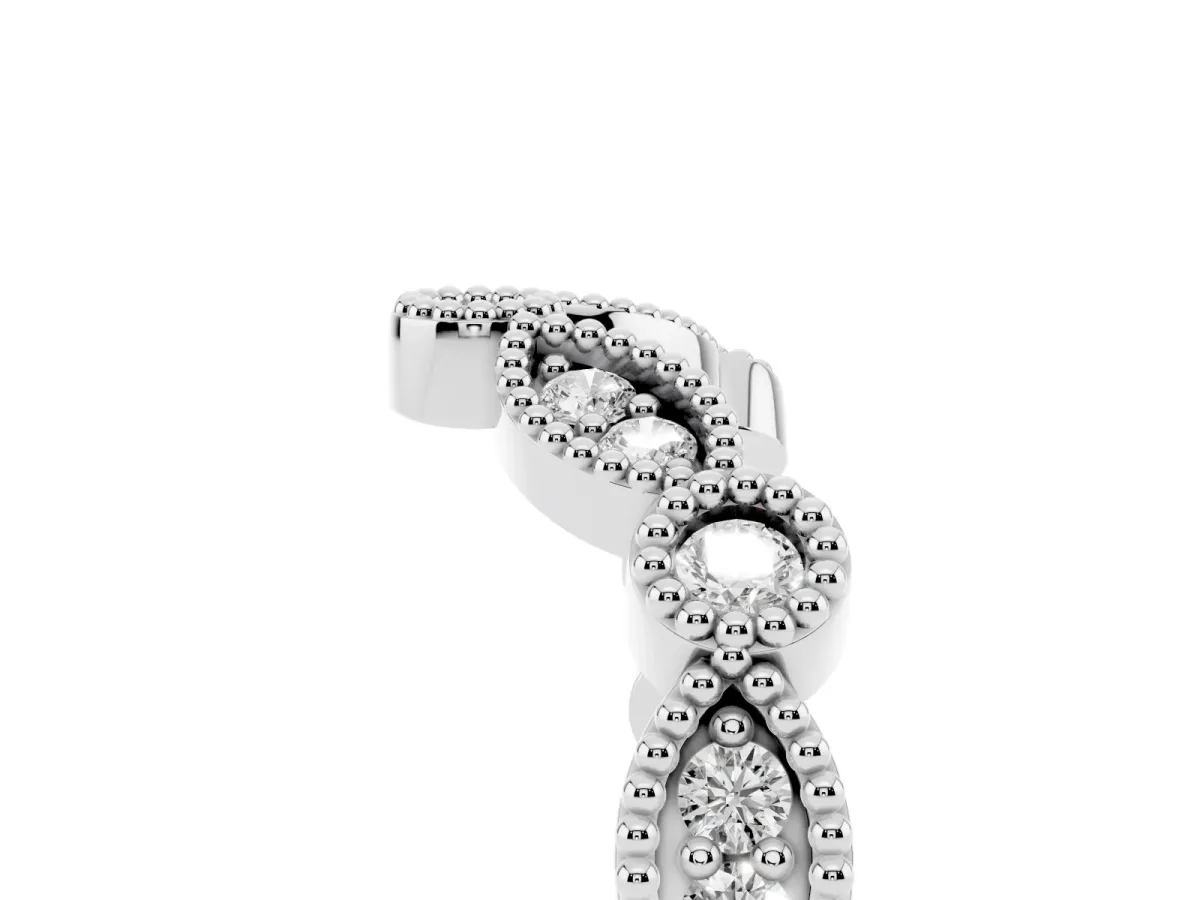 Milgrain Marquise and Round Diamond Half Eternity Band Silver