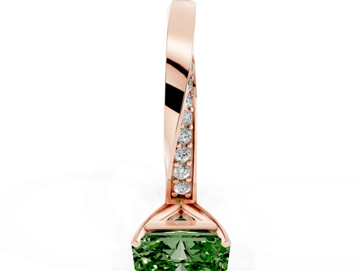 Fancy Green Radiant Cut Diamond Engagement Ring with Side Stone Accents and Four-Prong Setting Rose gold