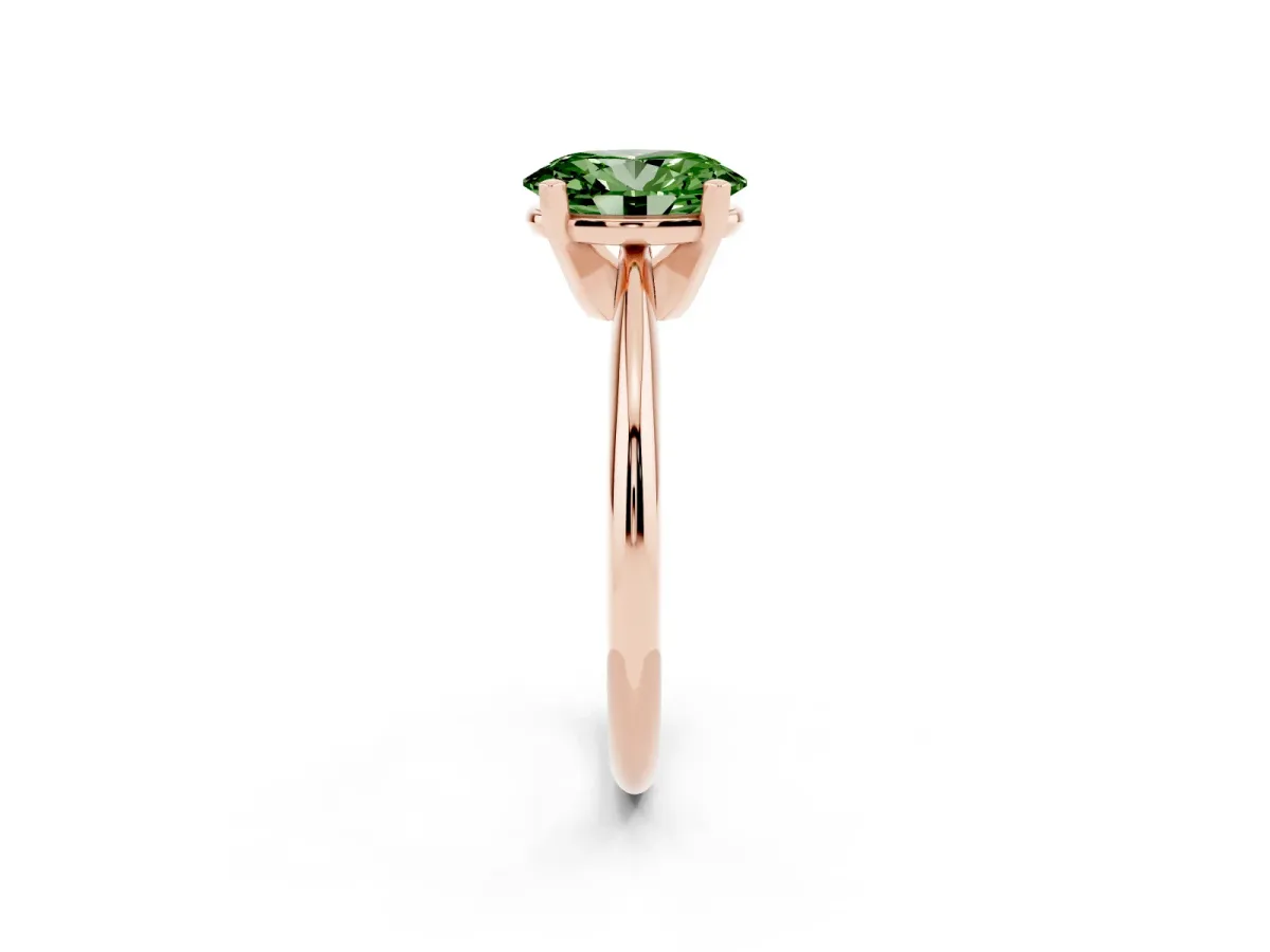 Fancy Green Oval Cut Cut Solitaire Ring with Four-Prong Setting on a Classic Band Rose gold