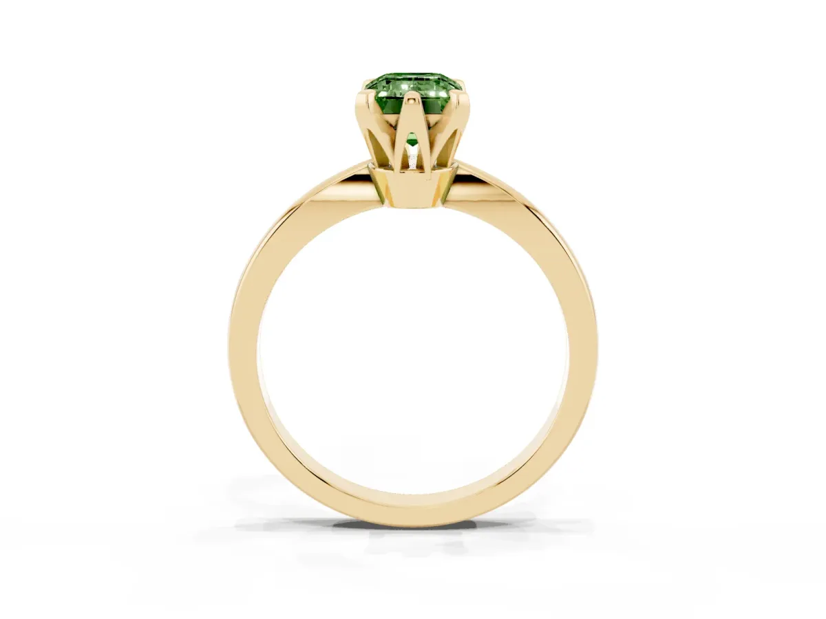 Fancy Green Emerald Cut Solitaire Engagement Ring with Six-Prong Setting and Tapered Band Yellow gold