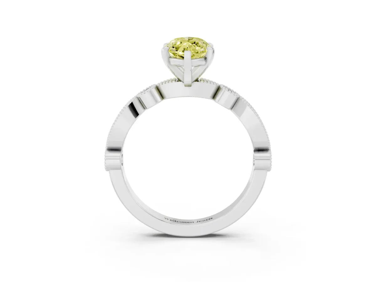 Fancy Yellow Marquise Cut Milgrain Bezel Diamond Engagement Ring with Solitaire Prong Setting Silver