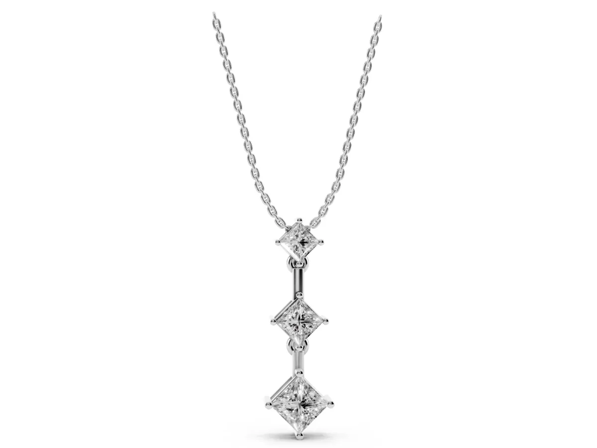 Triple Princess Cut Drop Pendant with Four-Prong Setting Silver