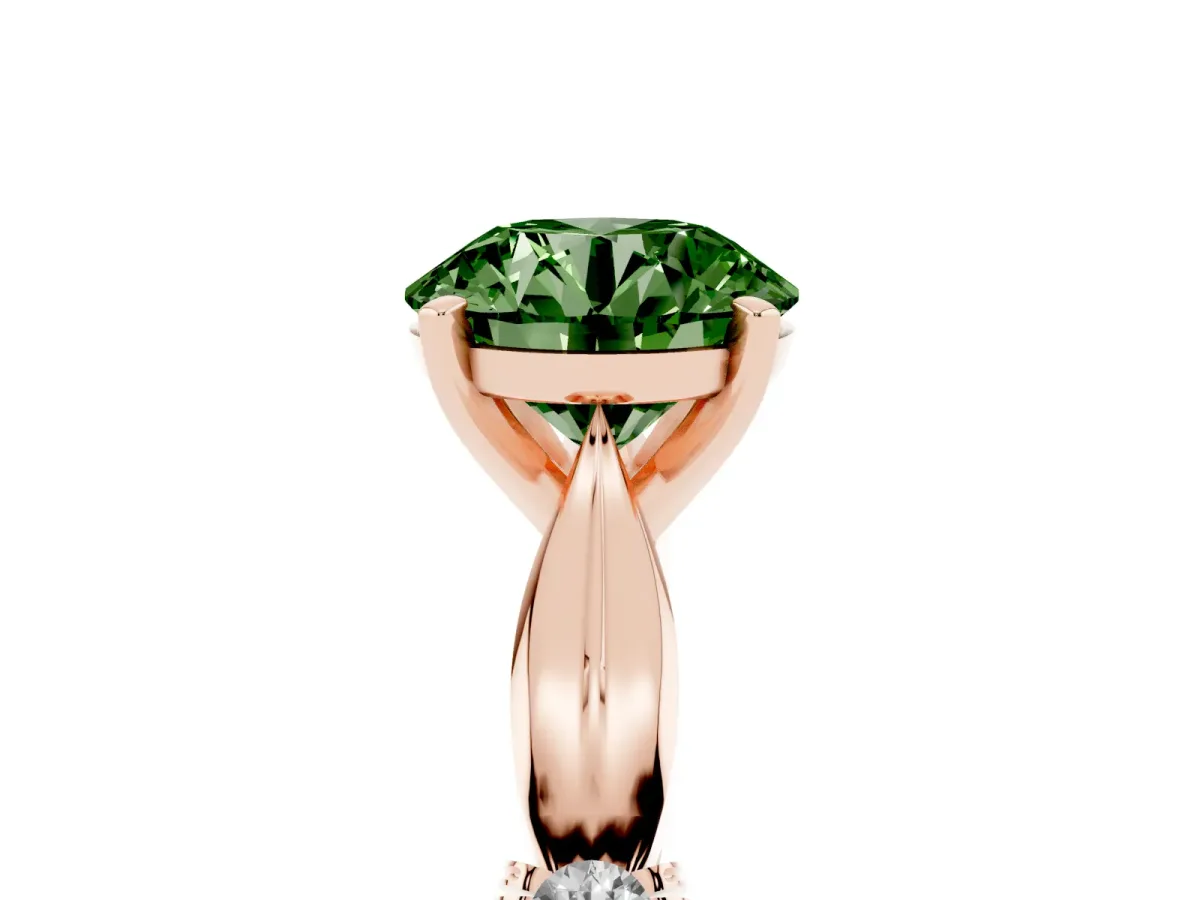 Fancy Green Round Cut Solitaire Diamond Twisted Band with Four-Prong Setting Rose gold
